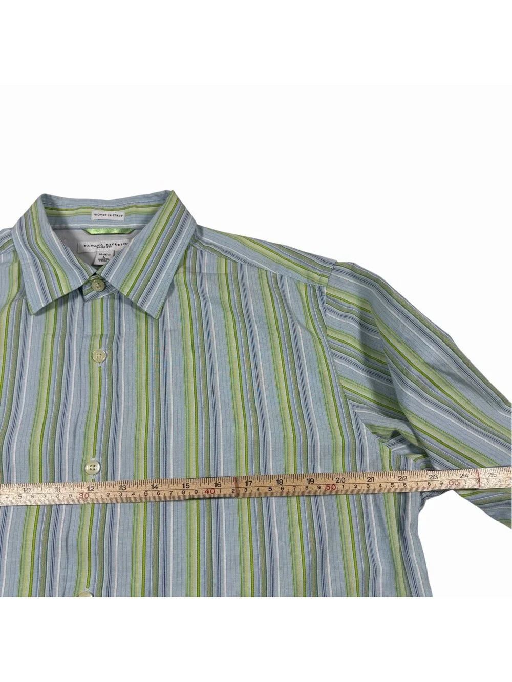 Banana Republic Slim Fit Men’s L Blue Green White Striped Cotton Button-Up
